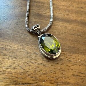 Green Peridot sterling silver pendant necklace